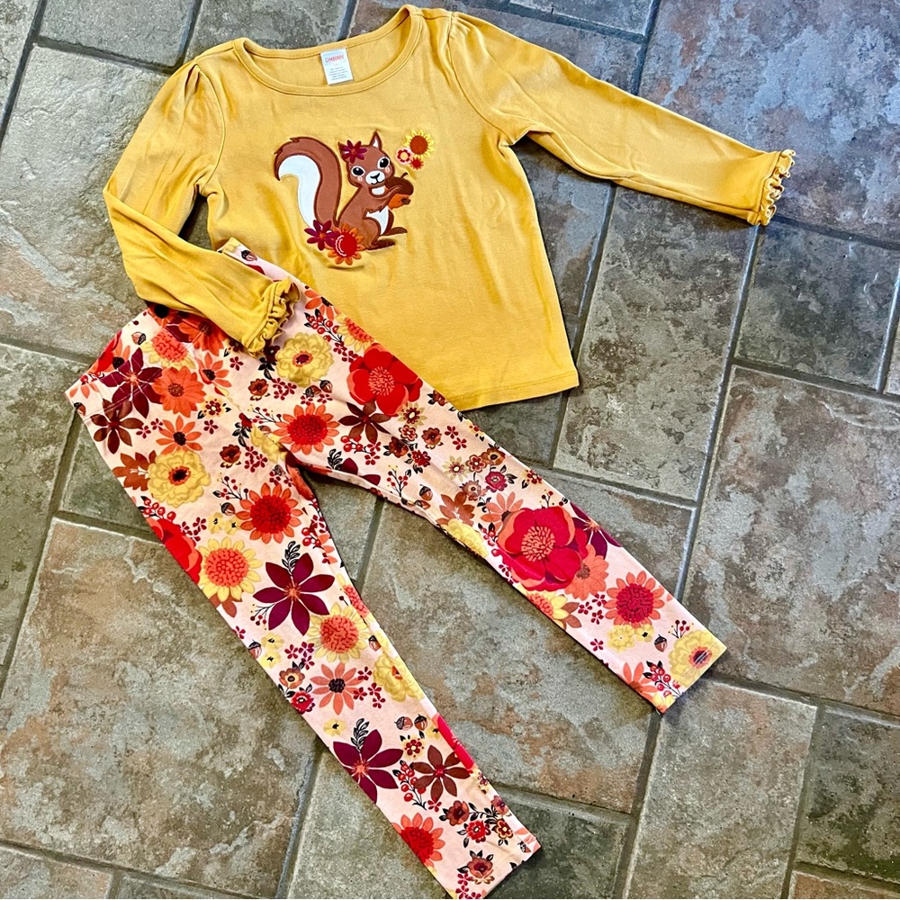 GYMBOREE Mustard Yellow Cotton Top with Floral leggings